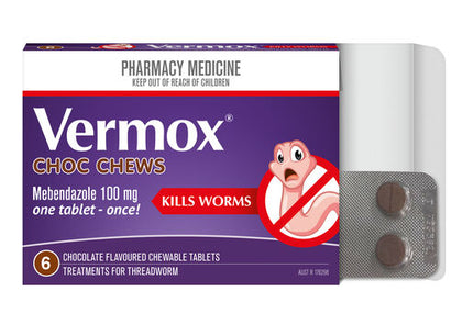 Vermox Worming Treatment Choc Chews 6 Tablets