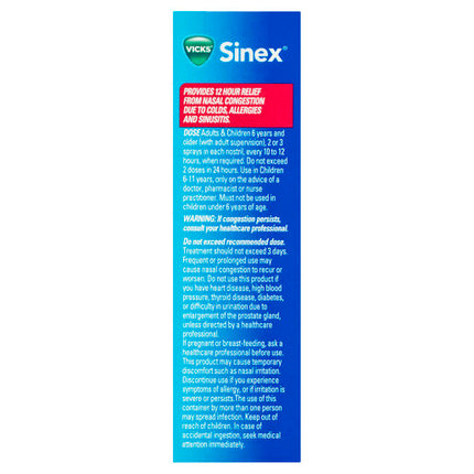 Vicks Sinex Nasal Decongestant Nasal Spray 15mL