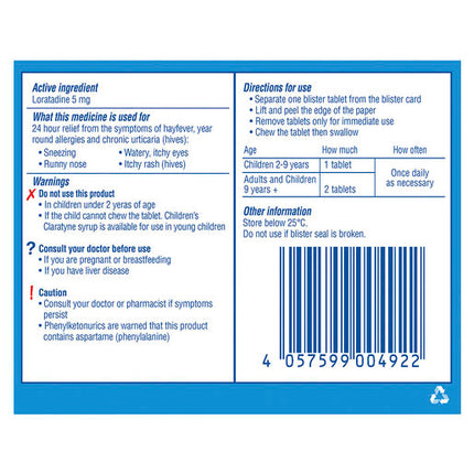 Claratyne Children's Allergy & Hayfever Relief Antihistamine Grape Flavour Chewable Tablets 10 Pack
