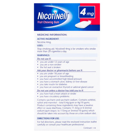 Nicotinell Gum Fruit 4mg 96 Pack