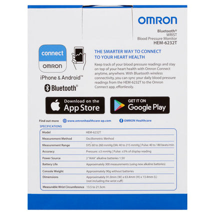 Omron Blood Pressure Monitor Bluetooth Wrist Hem6232T