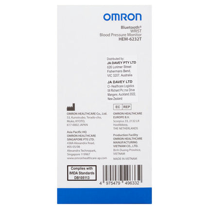 Omron Blood Pressure Monitor Bluetooth Wrist Hem6232T