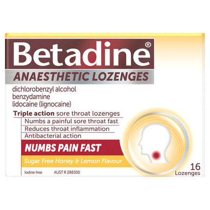 Betadine Anaesthetic Lozenges Honey and Lemon 16 Pack