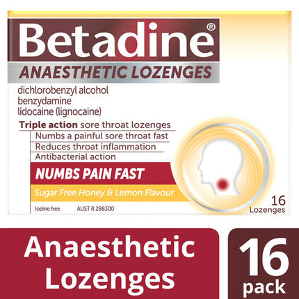 Betadine Anaesthetic Lozenges Honey and Lemon 16 Pack
