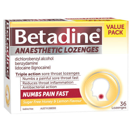 Betadine Anaesthetic Lozenges Honey and Lemon 36 Pack