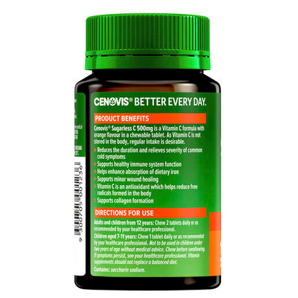 Cenovis Sugarless C 500mg Orange Flavour 100 Chewable Tablets