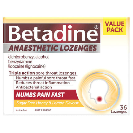Betadine Anaesthetic Lozenges Honey and Lemon 36 Pack
