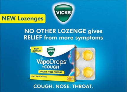 Vicks VapoDrops +Cough Honey Lemon Menthol 36 Lozenges