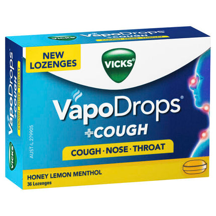 Vicks VapoDrops +Cough Honey Lemon Menthol 36 Lozenges