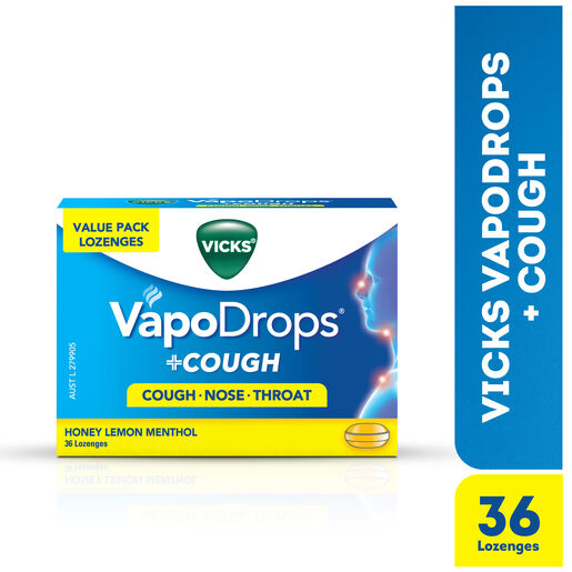Vicks VapoDrops +Cough Honey Lemon Menthol 36 Lozenges