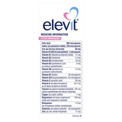 Elevit Pre-Conception and Pregnancy Multivitamin Tablets 100 pack (100 days)