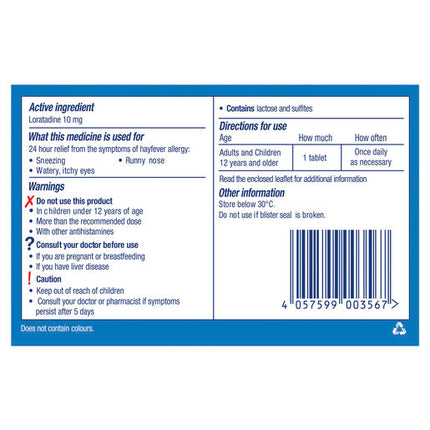 Claratyne Allergy Hayfever Relief Antihistamine Tablets 10 Pack