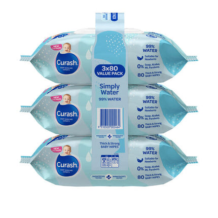 Curash Water Wipes 3X80 Pack