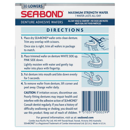 Sea Bond Denture Adhesive Lowers 30 Pack