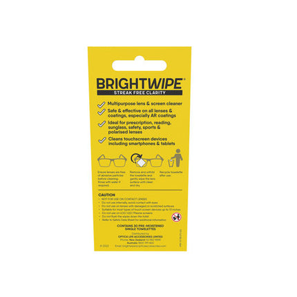 BrightWipe Lens Cleaning Wipes 30 Pack