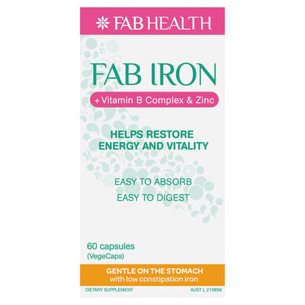 FAB Iron + Vitamin B Complex & Zinc 60 Capsules