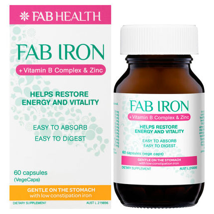 FAB Iron + Vitamin B Complex & Zinc 60 Capsules
