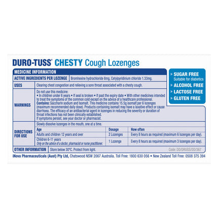 DURO-TUSS Chesty Cough Lozenges Lemon 24 Pack
