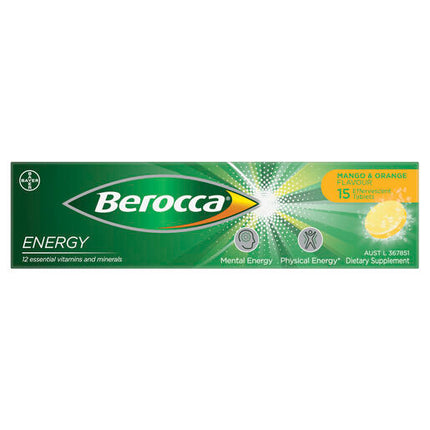 Berocca Energy Mango & Orange Effervescent Tablets 15 Pack