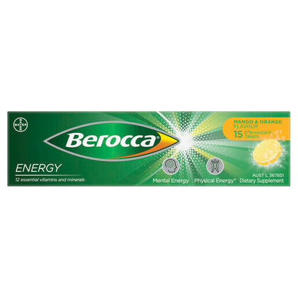 Berocca Energy Mango & Orange Effervescent Tablets 15 Pack