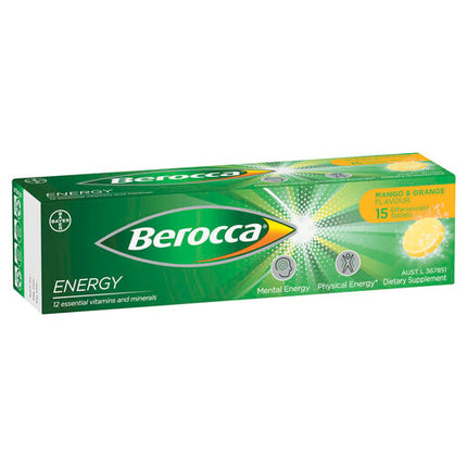 Berocca Energy Mango & Orange Effervescent Tablets 15 Pack