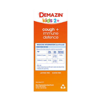 Demazin Kids 2+ Cough + Immune Defence Syrup Natural Berry Flavour 200mL