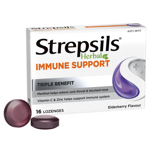 Strepsils Herbal Immune Support Elderberry Echinacea 16 Lozenges
