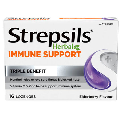 Strepsils Herbal Immune Support Elderberry Echinacea 16 Lozenges