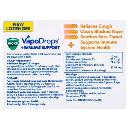 Vicks VapoDrops Immune Support Orange 36 Lozenges