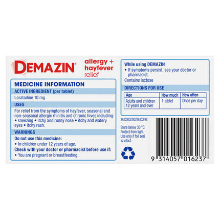 Demazin Allergy + Hayfever Relief 10 Tablets