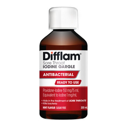 Difflam Ready to Use Sore Throat Gargle with Iodine 200mL