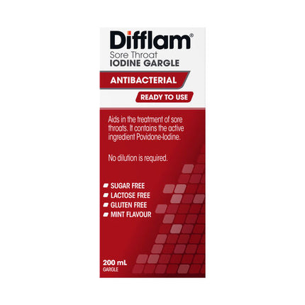 Difflam Ready to Use Sore Throat Gargle with Iodine 200mL