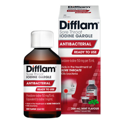 Difflam Ready to Use Sore Throat Gargle with Iodine 200mL