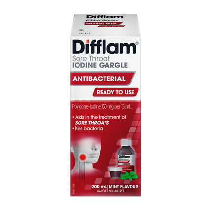 Difflam Ready to Use Sore Throat Gargle with Iodine 200mL