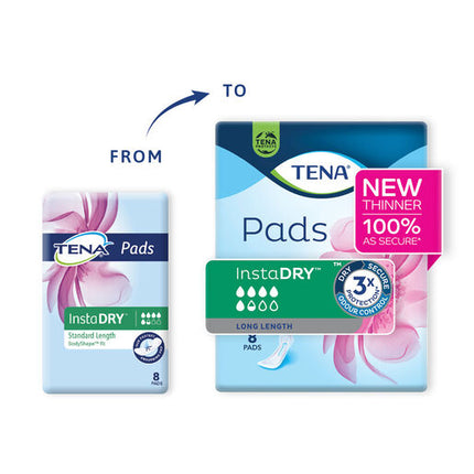 Tena Pads InstaDRY Long Length 8 Pads