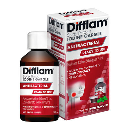 Difflam Ready to Use Sore Throat Gargle with Iodine 200mL