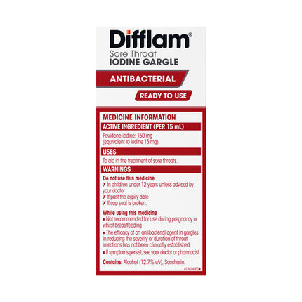 Difflam Ready to Use Sore Throat Gargle with Iodine 200mL