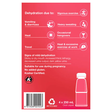 Hydralyte Strawberry Kiwi Flavoured Electrolyte Liquid 4 x 250mL