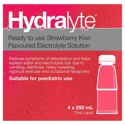 Hydralyte Strawberry Kiwi Flavoured Electrolyte Liquid 4 x 250mL