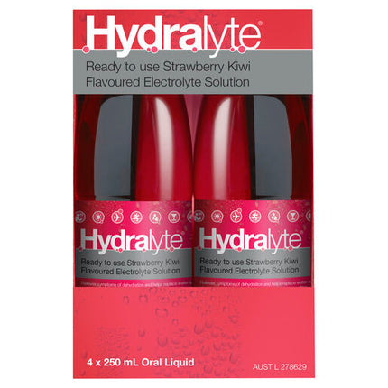 Hydralyte Strawberry Kiwi Flavoured Electrolyte Liquid 4 x 250mL