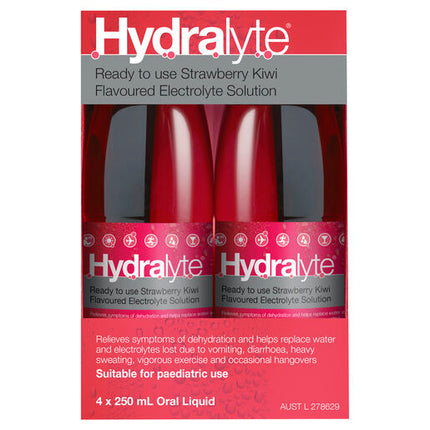 Hydralyte Strawberry Kiwi Flavoured Electrolyte Liquid 4 x 250mL