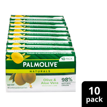 Palmolive Naturals Bar Soap, 10 Pack x 90g, Moisture Care with Natural Olive & Aloe Vera