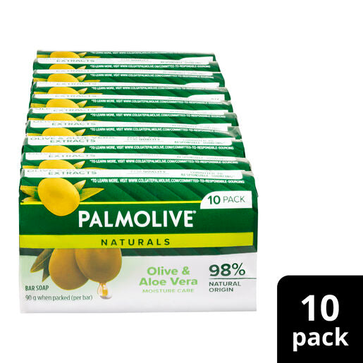 Palmolive Naturals Bar Soap, 10 Pack x 90g, Moisture Care with Natural Olive & Aloe Vera