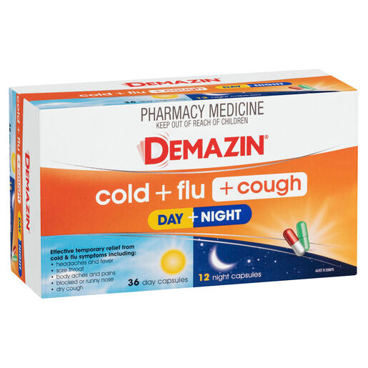 Demazin Cold & Flu + Cough Day + Night 48 Capsules