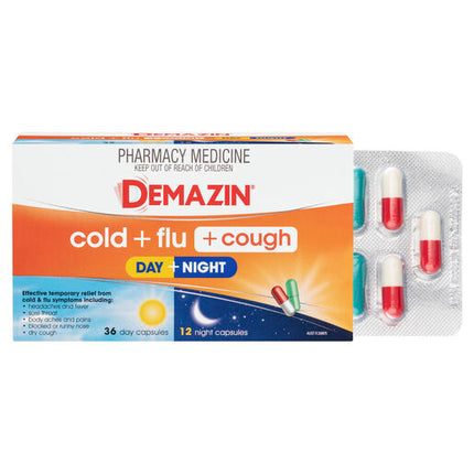 Demazin Cold & Flu + Cough Day + Night 48 Capsules