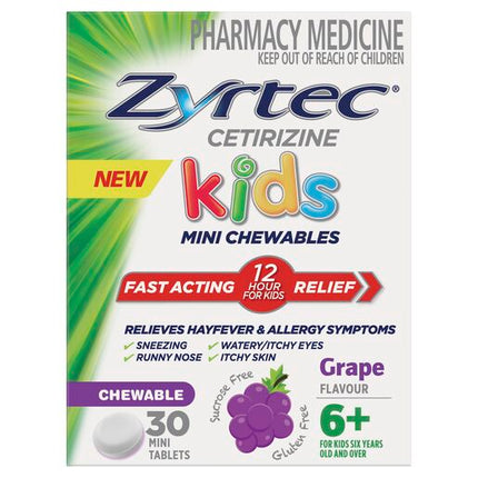 Zyrtec Kids Allergy & Hayfever Chewable Tablets Grape 30 Pack