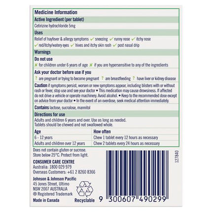 Zyrtec Kids Allergy & Hayfever Chewable Tablets Grape 10 Pack