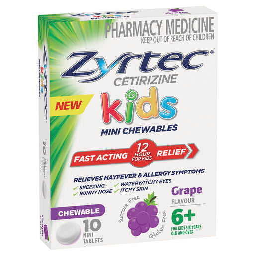 Zyrtec Kids Allergy & Hayfever Chewable Tablets Grape 10 Pack