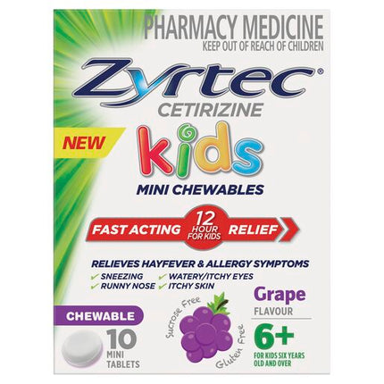 Zyrtec Kids Allergy & Hayfever Chewable Tablets Grape 10 Pack