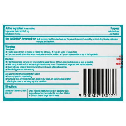 Imodium Advanced Diarrhoea Plus Wind Pain Chewable Tablets Mint Flavour 12 Pack
